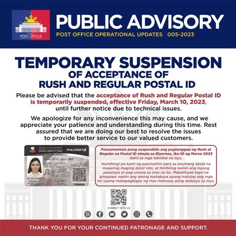 postal id suspended|UMID at Postal ID process suspension : r/Philippines .